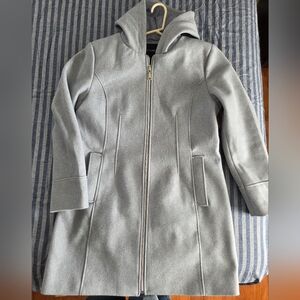 Vince Camuto Light Gray Hooded Wool-Blend Trench Coat